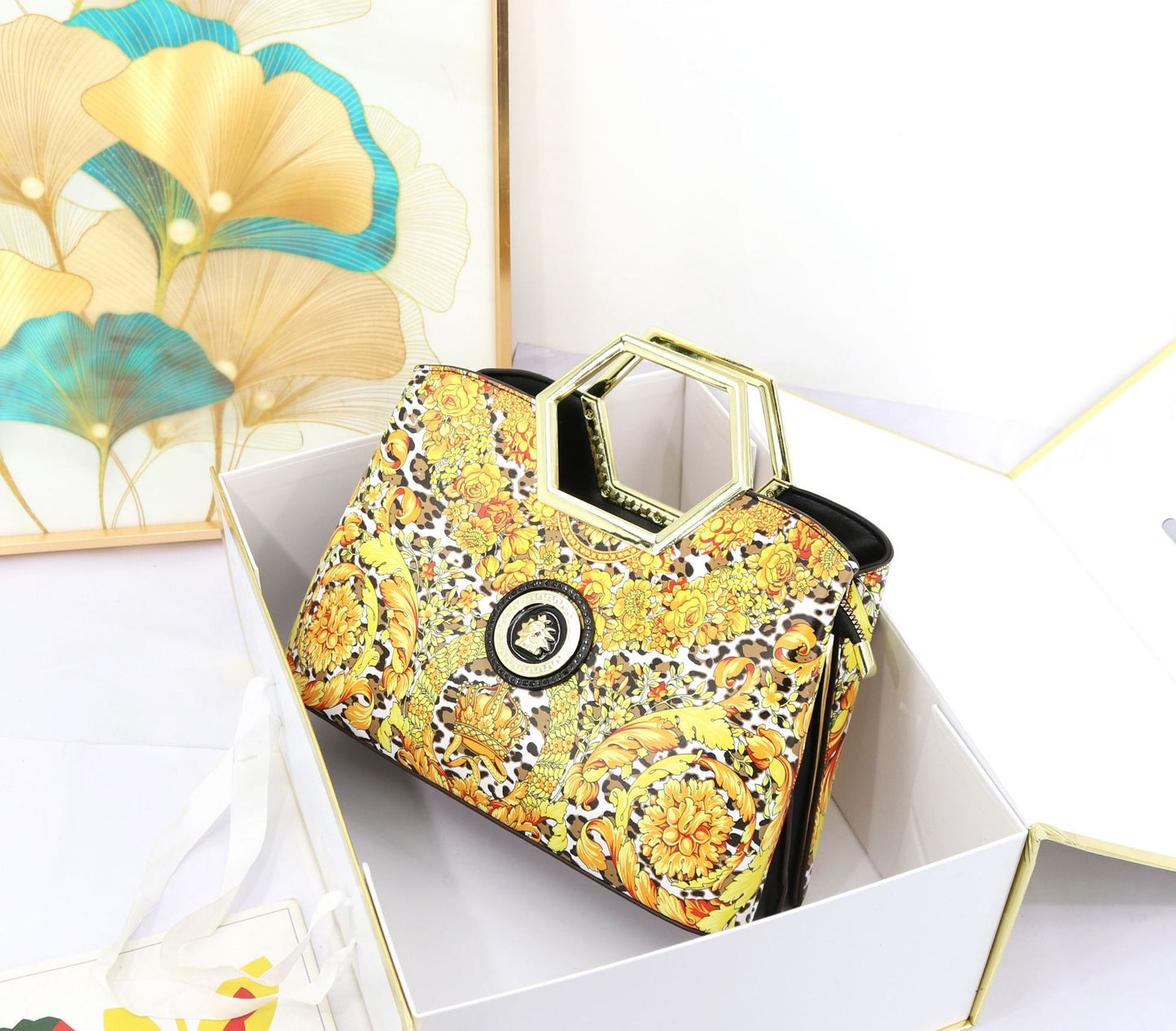 Genuine Leather Unique Metal Handle Handbag for Women, Premium Textured Top Handle Purse, Designer Style Ladies Bag