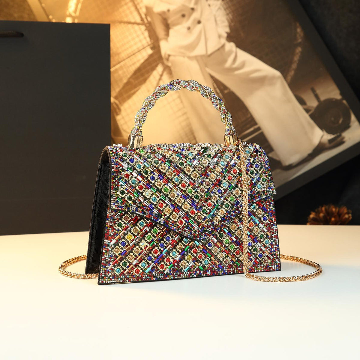 Chic Sparkly Genuine Leather Crossbody Bag for Women, A Rhinestone-Embellished Shoulder Handbag with Versatile Trendy Design, Perfect for Banquets & Everyday Style