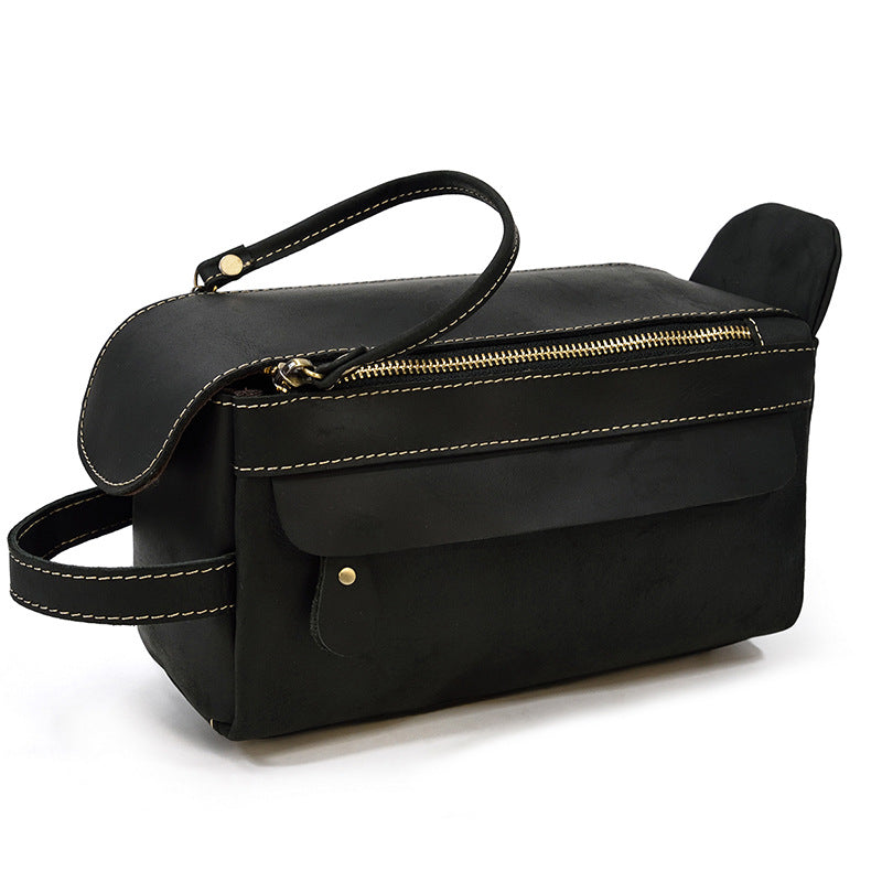 New Crazy Horse Leather Multifunctional Clutch, Large Capacity Toiletry Cosmetic Travel Pouch, Premium Storage Organizer for Men and Women