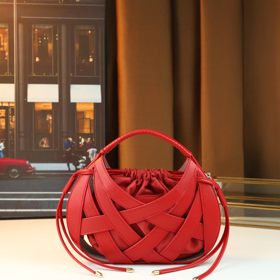 Woven Hollow Picnic Basket Bag for Women Creative Design Top Handle Shoulder Crossbody Purse, Premium Textured Handbag with Versatile Everyday Appeal