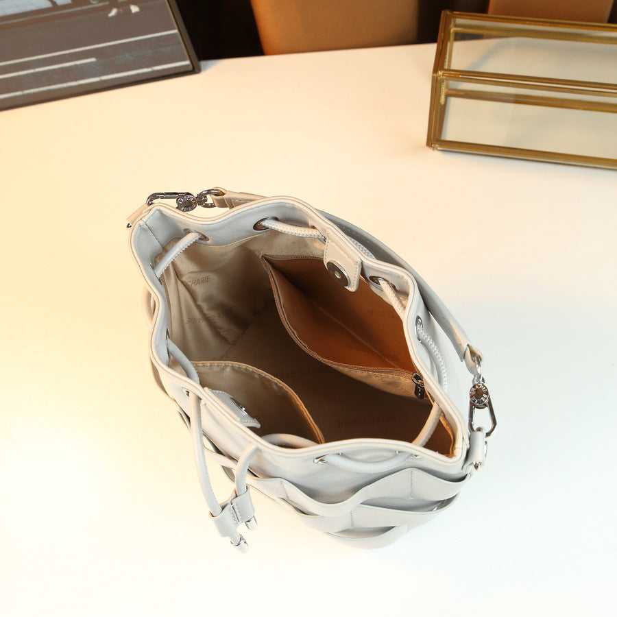 Pleated Drawstring Lucky Pouch Bucket Bag for Women Travel Shoulder Crossbody Handbag, Creative Versatile Purse with Unique Design