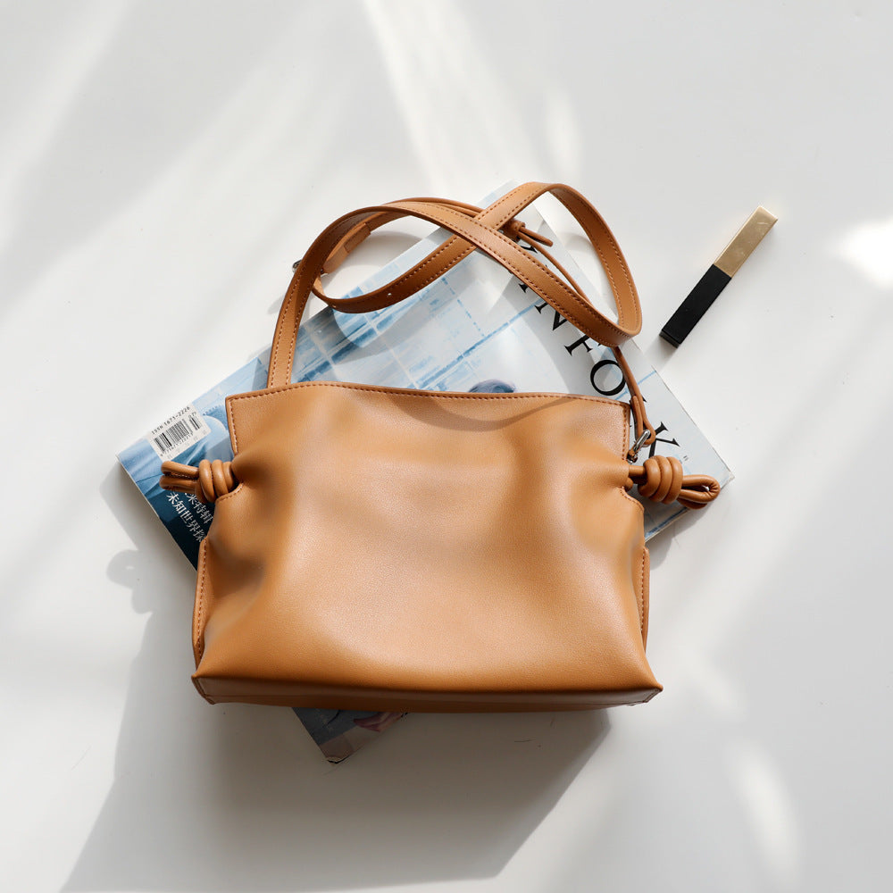 Genuine Leather Drawstring Lucky Bag for Women Light Luxury Shoulder Crossbody Small Handbag, Stylish Pouch Purse with Versatile Design