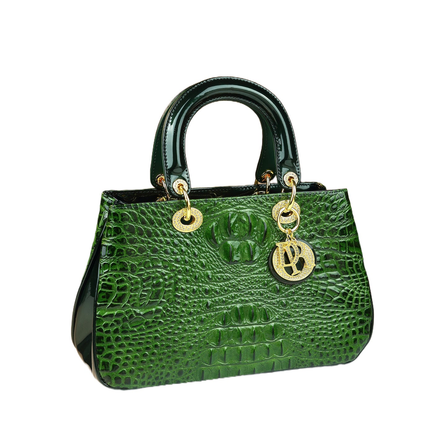 New Arrival Lady-Inspired Patent Croc-Effect Bag for Women, A Rhinestone-Embellished Shoulder Crossbody Top-Handle Handbag with Glamorous Design