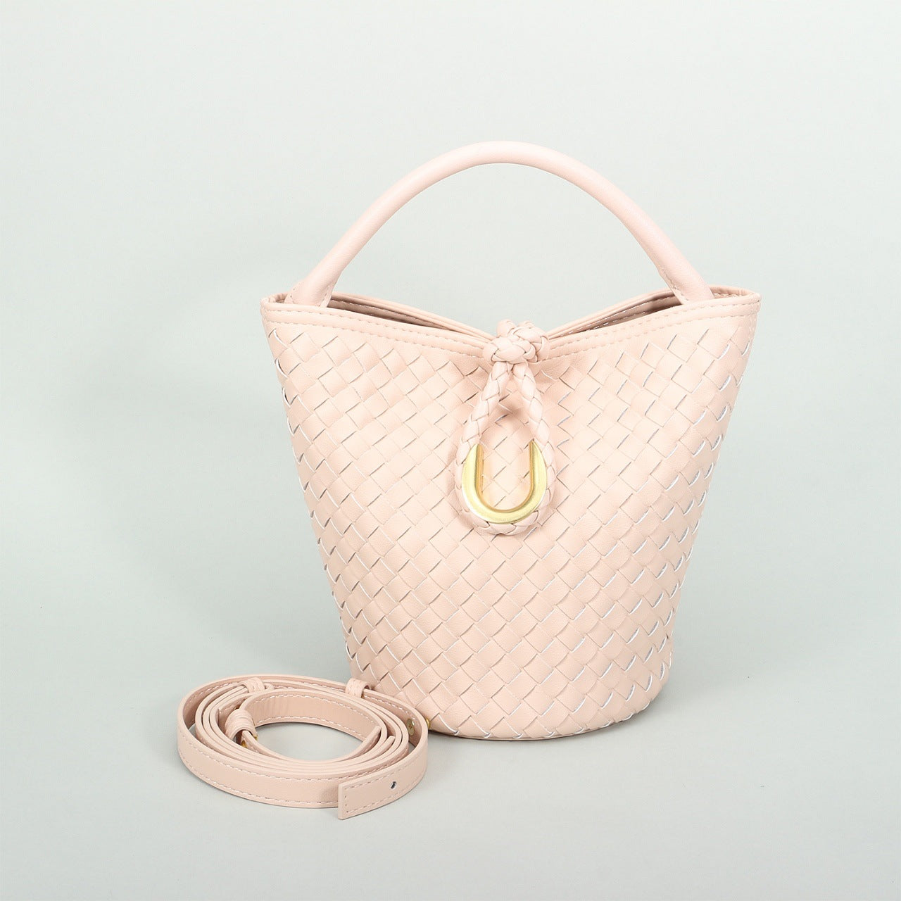 Genuine Leather Woven Bucket Bag for Women, Spring Summer Versatile Crossbody Commute Top Handle Purse, Premium Handbag for Ladies