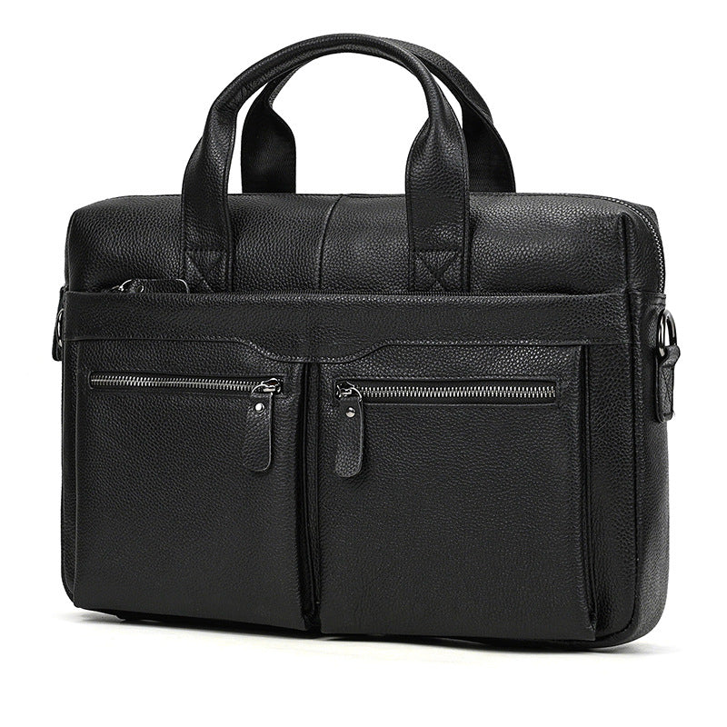 Genuine Cowhide Minimalist Business Briefcase for Men, Fashionable Laptop Top Handle Shoulder Bag, Bestseller Work Commute Bag for Gentlemen