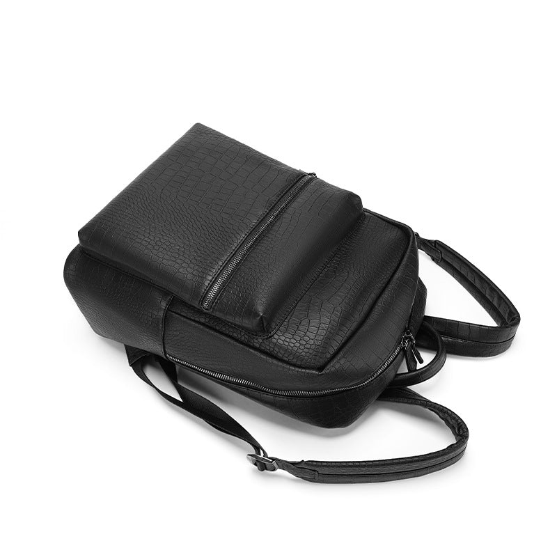 New Arrival Korean Style Croc-Effect Leather Backpack for Men, A Large Capacity Lightweight Daypack with Versatile Premium Design, Perfect for Daily & Travel