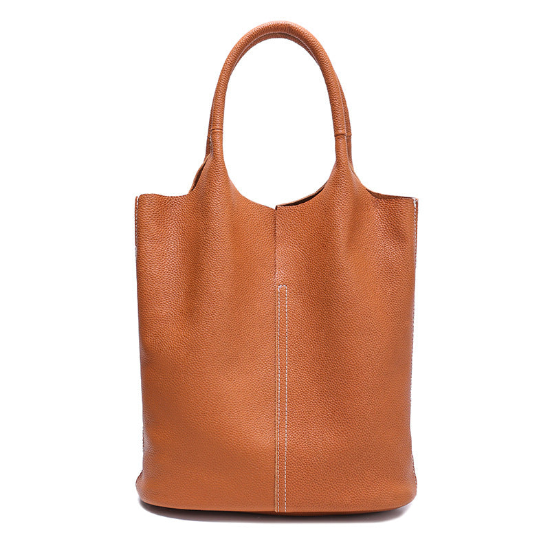 Top Layer Cowhide Tote Bag for Women Large Capacity Shoulder Handbag, Minimalist Pebble Grain Purse with Versatile Everyday Style