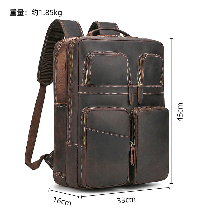 Men's Crazy Horse Leather Backpack Vintage Travel Daypack for Women Students, Genuine Leather Casual Rucksack Large Capacity