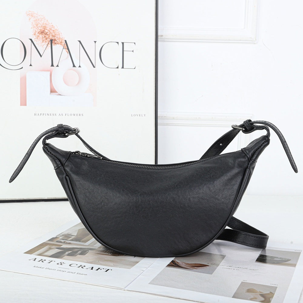 Genuine Top Layer Vegetable-Tanned Cowhide Dumpling Bag for Women, Vintage Fashionable Shoulder Crossbody Purse, Trendy Everyday Handbag for Ladies
