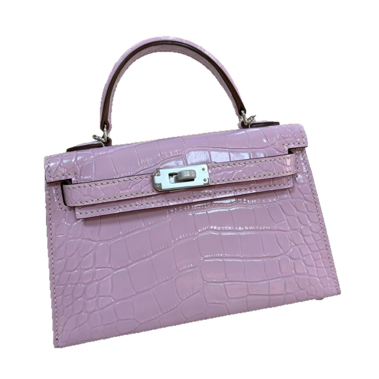 Premium Mini Kelly-Inspired Fully Hand-Stitched Croc-Effect Leather Bag for Women, Stainless Steel Hardware Top-Handle Crossbody Purse, A High-Quality Alternative to Designer Styles