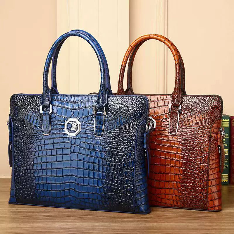New Arrival Croc-Effect Genuine Leather Briefcase for Men, A Large Capacity Business Laptop Bag with Top Handle, Perfect for Travel & Work