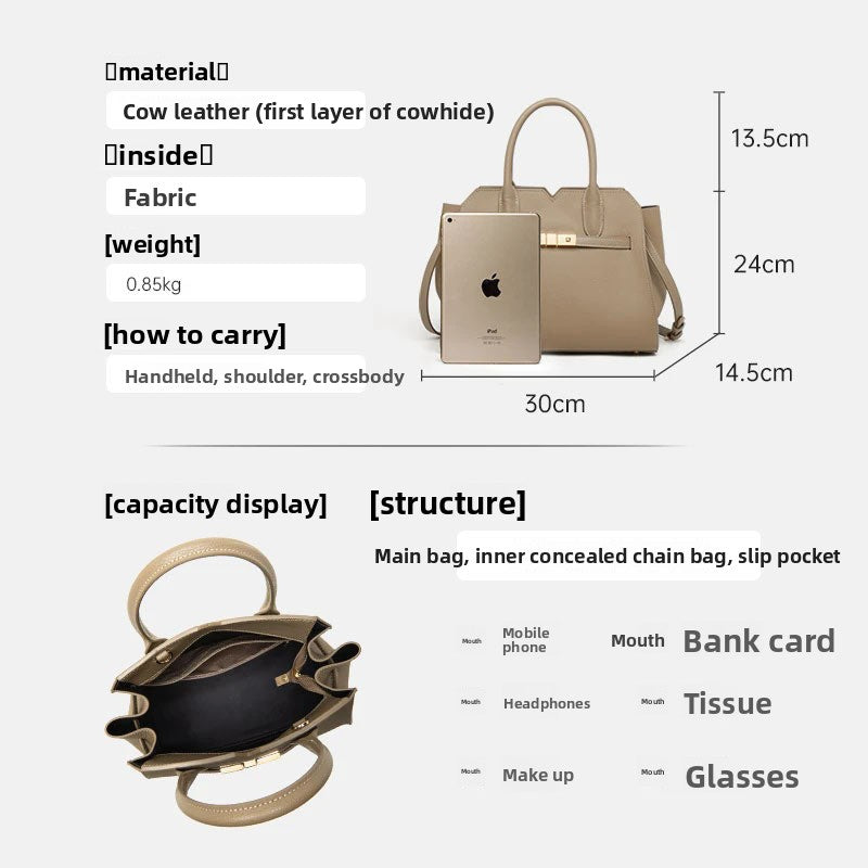 Elegant Top-Layer Cowhide Birkin-Inspired Tote Bag for Women, Premium Genuine Leather Shoulder Crossbody Handbag with Sophisticated Feel, Versatile Everyday Purse