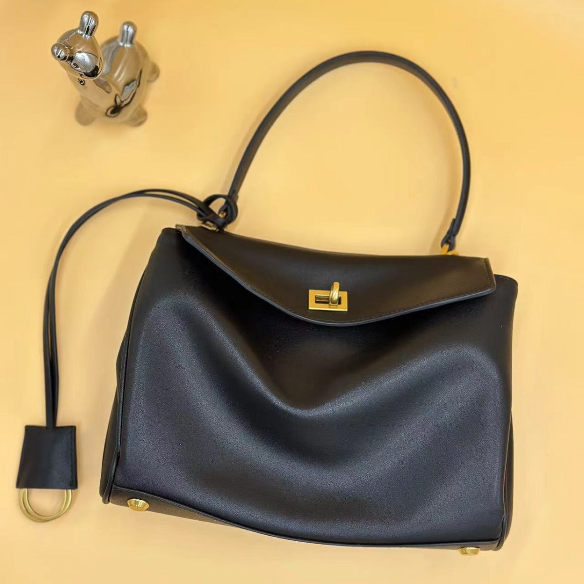Genuine Leather Rodeo Style Handbag for Women, Premium Lock Buckle Underarm Shoulder Crossbody Purse, Casual Commute Kelly-Style Bag for Ladies