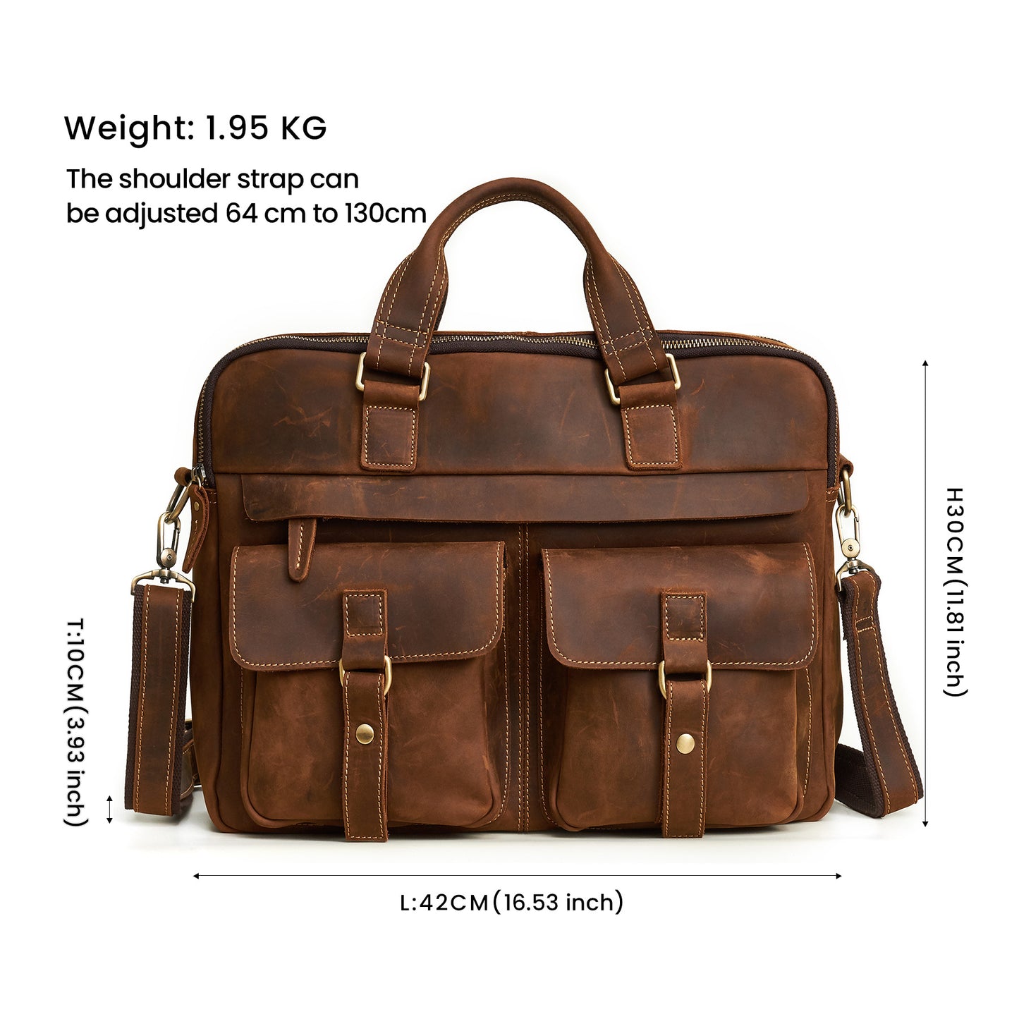 Genuine Crazy Horse Leather Briefcase for Men, Business Commute Top Handle Bag, Multifunctional Laptop Computer Work Bag for Office