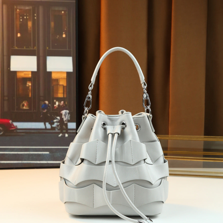Pleated Drawstring Lucky Pouch Bucket Bag for Women Travel Shoulder Crossbody Handbag, Creative Versatile Purse with Unique Design