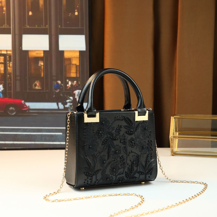 New Arrival Exquisite Beaded Floral Embroidered Small Square Bag for Women, A Vintage Elegant Commuter Date Handbag with Unique Versatile Design