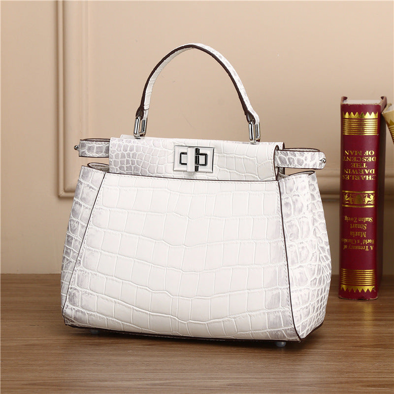 Genuine Leather Kitten Tote Bag for Women Large Capacity Shoulder Crossbody Handbag, Trendy Lock Buckle Purse with Versatile Style