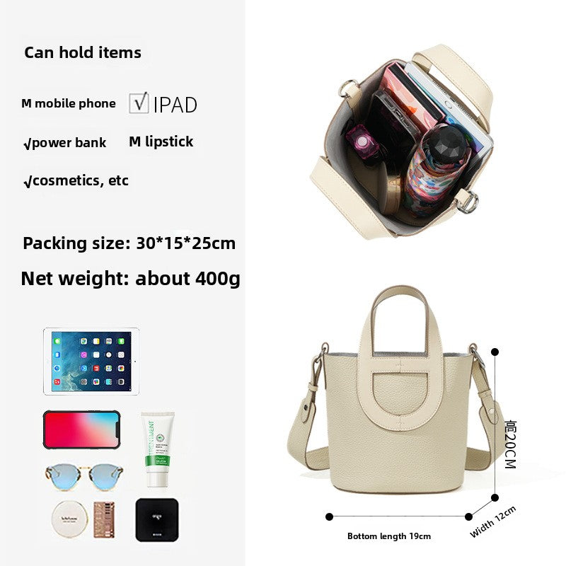 Premium Togo Leather Bucket Bag in Top Layer Cowhide, Versatile Crossbody Shoulder Purse, Niche Designer Handbag for Women