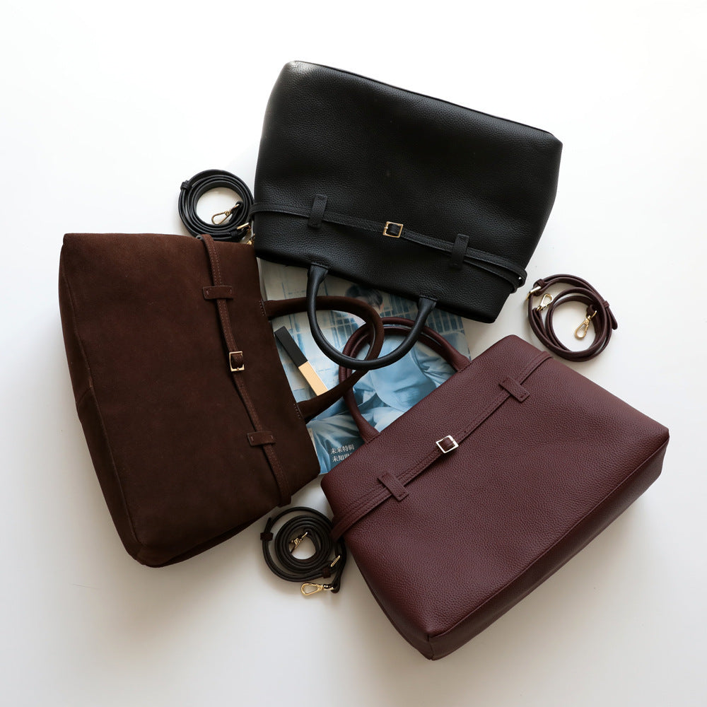 Top Layer Cowhide Commuter Tote Bag for Women Minimalist Large Capacity Genuine Leather Handbag, Premium Versatile Purse with Timeless Elegance