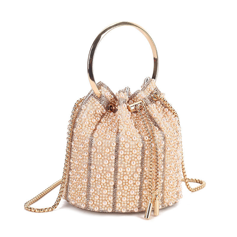 New Evening Bag Rhinestone Tassel Bucket Bag for Women, Crystal-Studded Top-Handle Chain Purse, Sparkly Shoulder Crossbody Handbag with Full Diamond Look