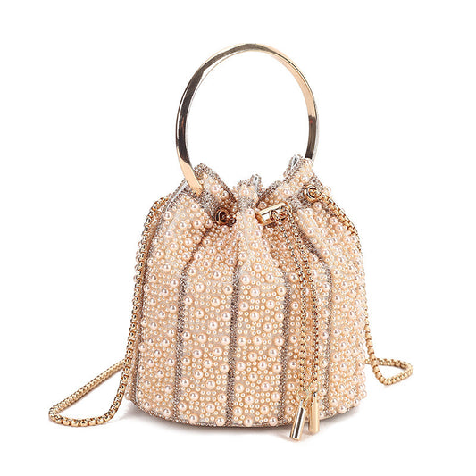 New Evening Bag Rhinestone Tassel Bucket Bag for Women, Crystal-Studded Top-Handle Chain Purse, Sparkly Shoulder Crossbody Handbag with Full Diamond Look