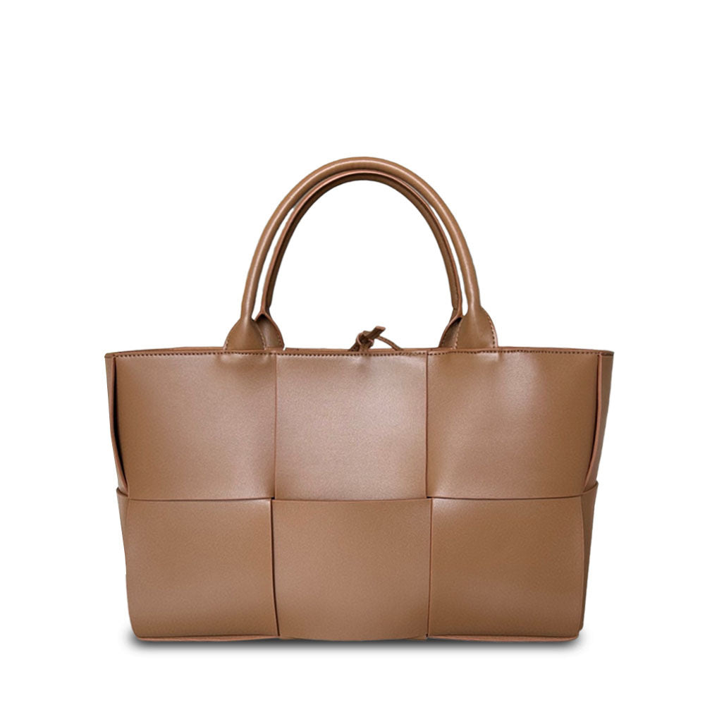 Extra-Large Genuine Leather Woven Tote, Trendy Six-Grid Underarm Bag, Commuter Shoulder & Crossbody Bag for Women