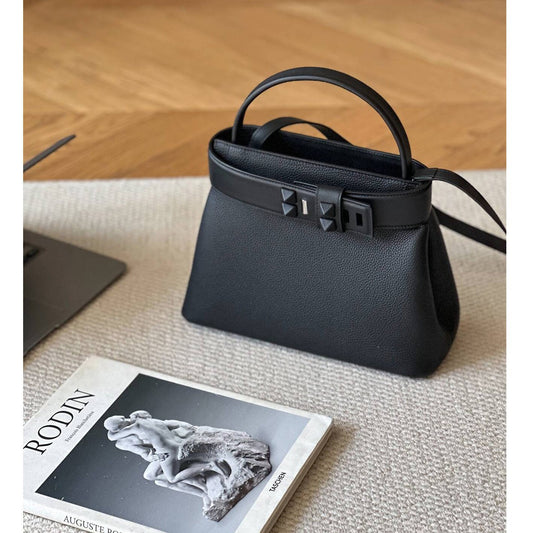 New Fall/Winter Premium Top-Handle Handbag for Women, Versatile Shoulder Crossbody Tote with Studded Turn-Lock Closure & Sophisticated Design, Perfect Commuter Bag for Everyday Elegance