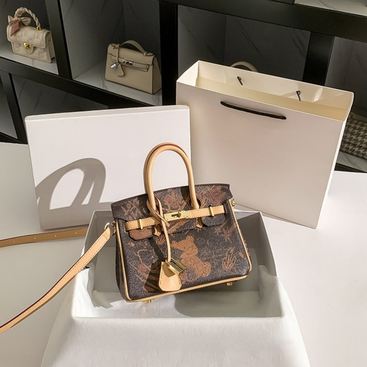 New Arrival Graffiti Bear Birkin-Inspired Tote Bag for Women, Large Capacity Shoulder Crossbody Handbag with Playful Versatile Design, Perfect Everyday Purse