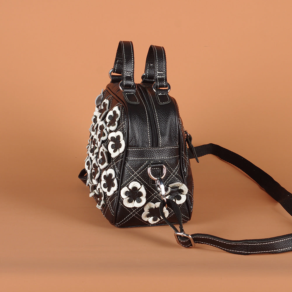 Genuine Top Layer Cowhide Multicolor Floral Handbag for Women, New Arrival Fashionable Unique Shoulder Top Handle Purse, Niche Designer Small Bag for Ladies