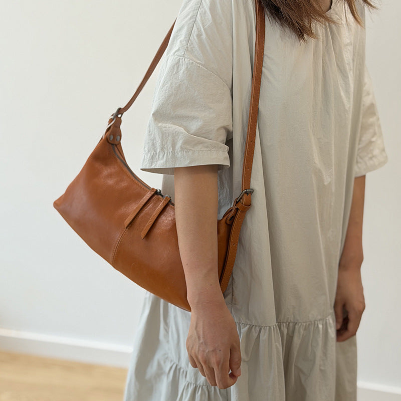 Genuine Top Layer Cowhide Dumpling Bag for Women, New Minimalist Vintage Shoulder Crossbody Underarm Purse, Textured Leather Handbag for Ladies