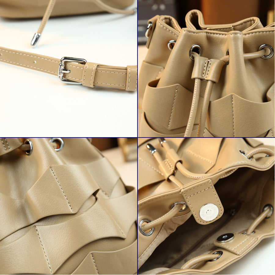 Pleated Drawstring Lucky Pouch Bucket Bag for Women Travel Shoulder Crossbody Handbag, Creative Versatile Purse with Unique Design
