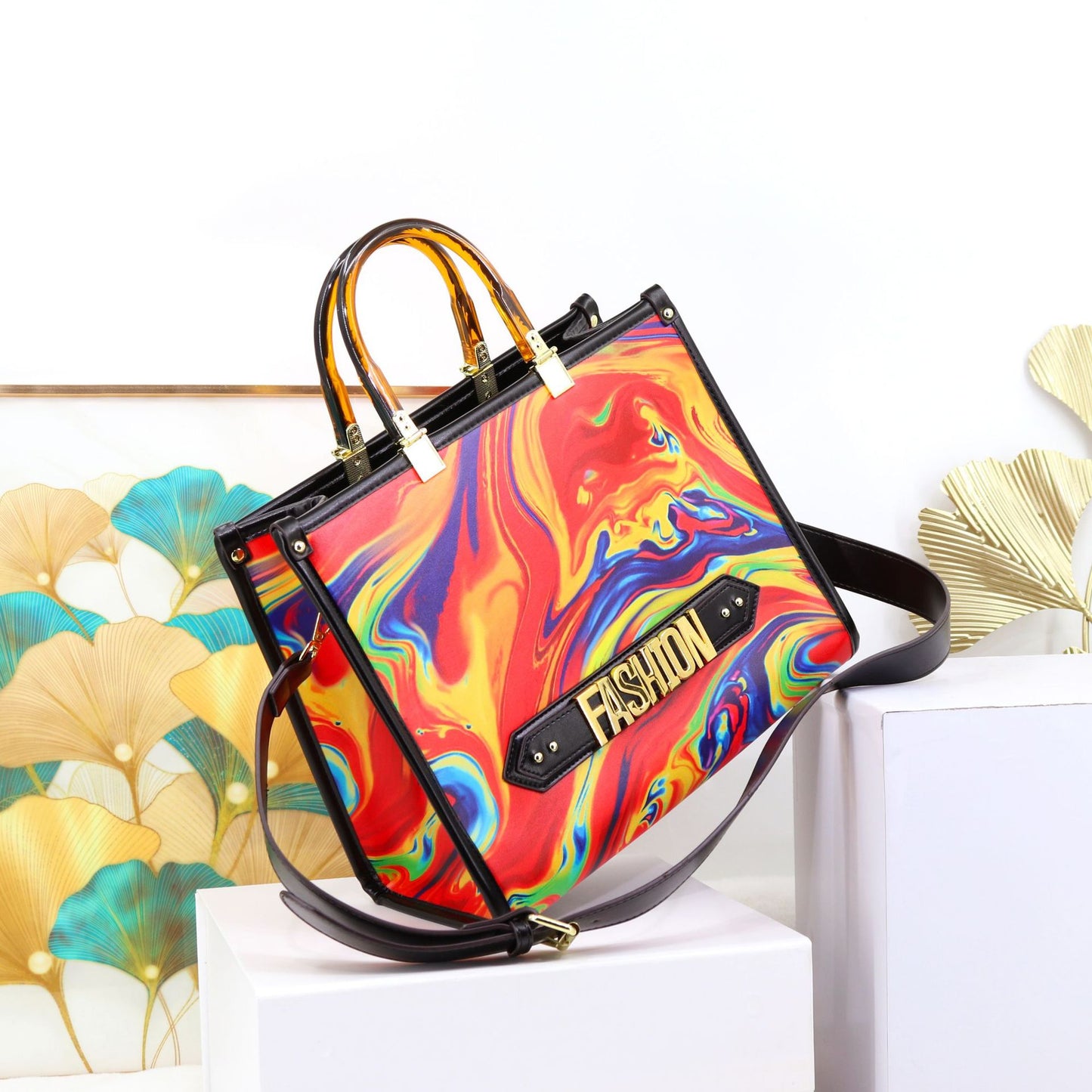 Genuine Leather Large Capacity Tote Bag for Women, Fashion "FASHION" Letter Print Top Handle Handbag, Stylish Ladies Tote Purse