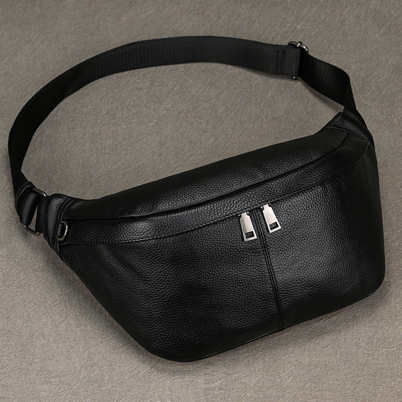 Oil Leather Chest Crossbody Bag for Men, Multifunctional Casual Outdoor Shoulder Pouch, Genuine Cowhide Pack