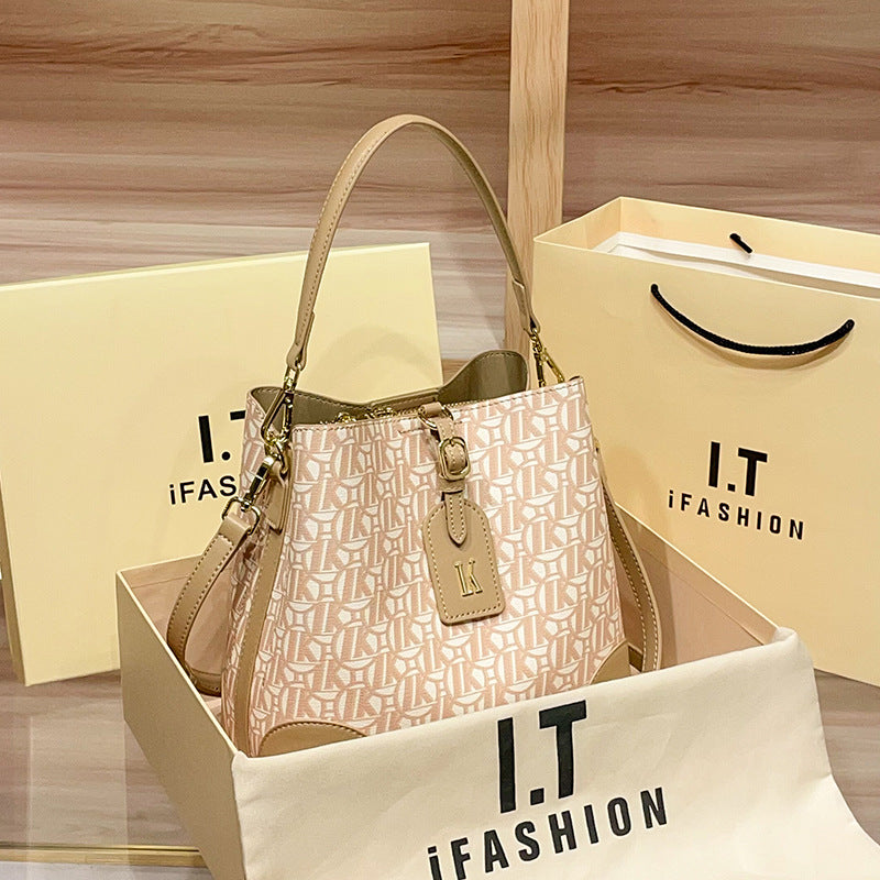 Genuine Leather Large Capacity Bucket Tote Bag for Women, Urban Minimalist Shopping Shoulder Crossbody Top Handle Purse, Versatile Commute Handbag for Ladies