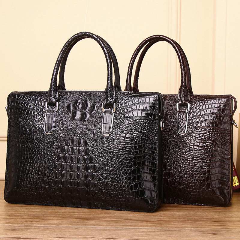 New Arrival Croc-Effect Genuine Leather Briefcase for Men, A Business Laptop Bag with Top Handle & Trendy Shoulder Crossbody Design, Perfect for Work & Travel