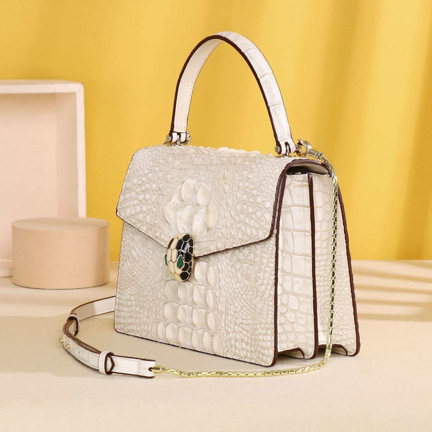 New Arrival Croc-Effect Casual Handbag for Women, A Trendy Top-Handle Shoulder Crossbody Bag with Bone-Pattern Design