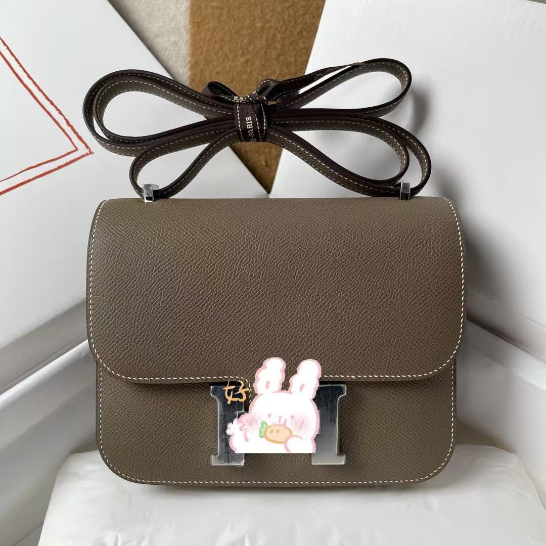 Genuine Top Layer Cowhide Epsom Palm Texture Constance-Style 19cm Bag for Women, 2025 Hermès-Inspired Crossbody Shoulder Top Handle Small Square Purse, Trendy Handbag for Ladies