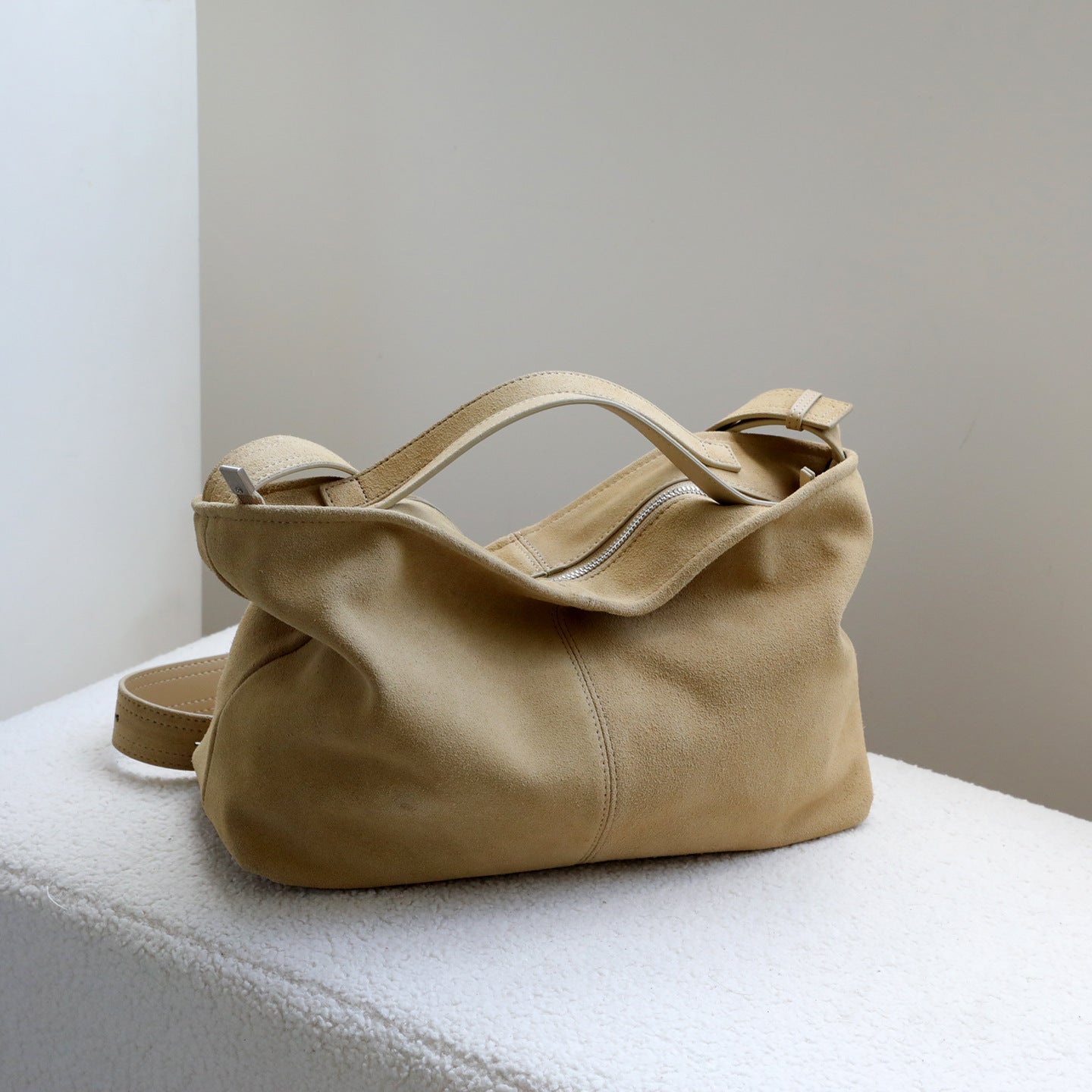 Suede Frosted Cowhide Slouchy Tote Bag for Women Fall Winter Commuter Shoulder Crossbody Handbag, Premium Genuine Leather Purse with Soft Matte Finish