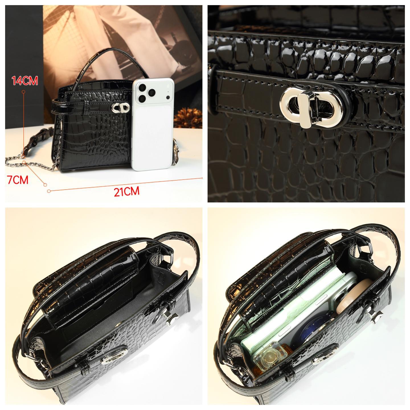 New Arrival Small Kelly-Inspired Croc-Effect Leather Bag for Women, A Versatile Shoulder Crossbody Top-Handle Commuter Handbag with Fashionable Design