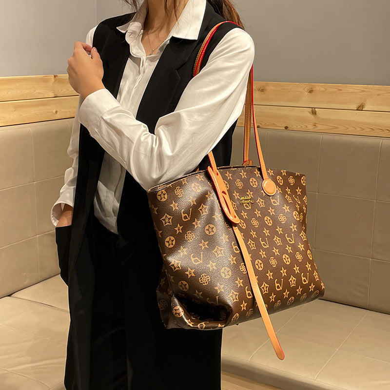 Premium Monogram Print Tote Bag for Women | New Large-Capacity Top-Handle Underarm Handbag with High-End Texture | Spacious Versatile Purse for Work, Errands & Travel | Chic Everyday Carryall with Timeless Sophisticated Style