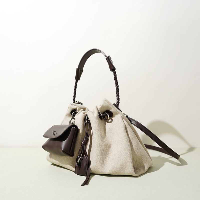 Genuine Leather Drawstring Cloud Bag for Women, Fashionable Versatile Shoulder Crossbody Top Handle Purse, Premium Minimalist Large Capacity Handbag for Ladies