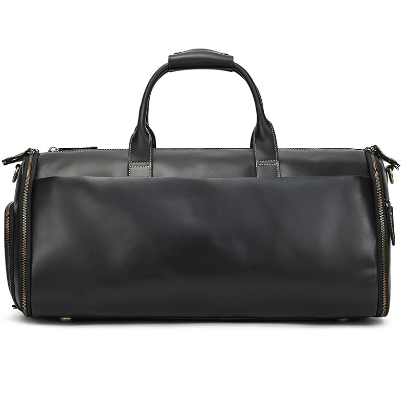 Genuine Leather Foldable Suit Travel Duffle, Multifunctional Garment Bag with Wet-Dry Compartments, Perfect Gym Weekender for Men and Women