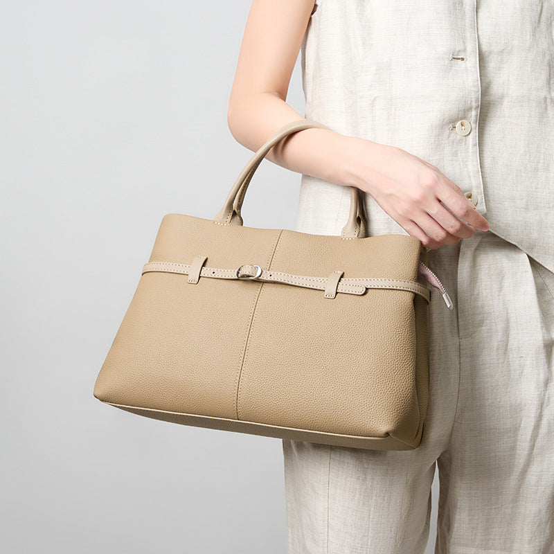 Genuine Top Layer Cowhide Large Capacity Handbag for Women, New Light Luxury Niche Shoulder Top Handle Purse, Premium Versatile Commute Bag for Ladies