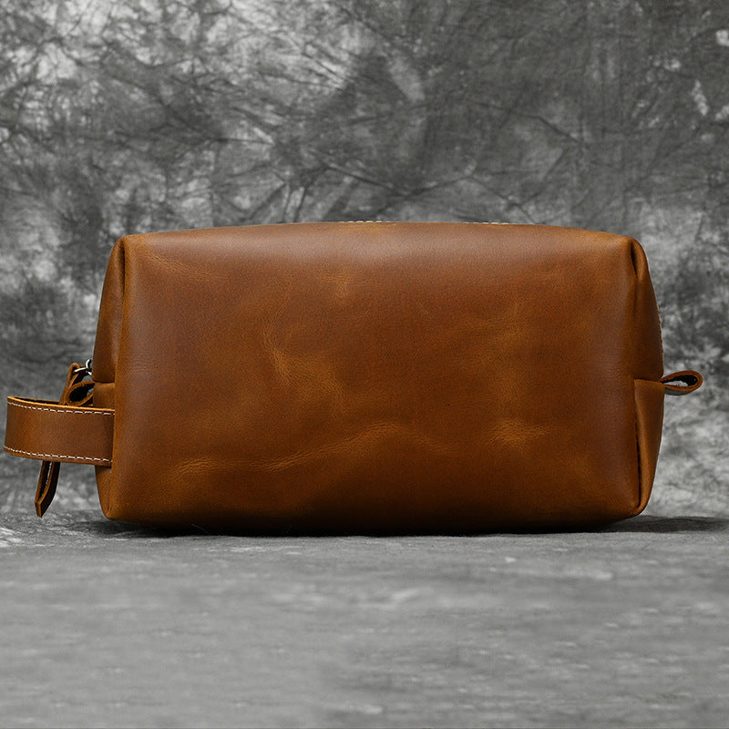 New Crazy Horse Leather Multifunctional Toiletry Bag, Unisex Travel Cosmetic Pouch, Genuine Leather Clutch for Men and Women