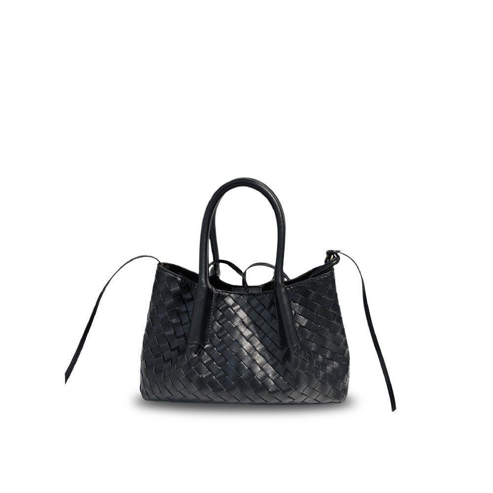 Leather New Woven Tote Bag Hand Crossbody One Shoulder Underarm Bag Women's Large Capacity Bag Mommy Bag