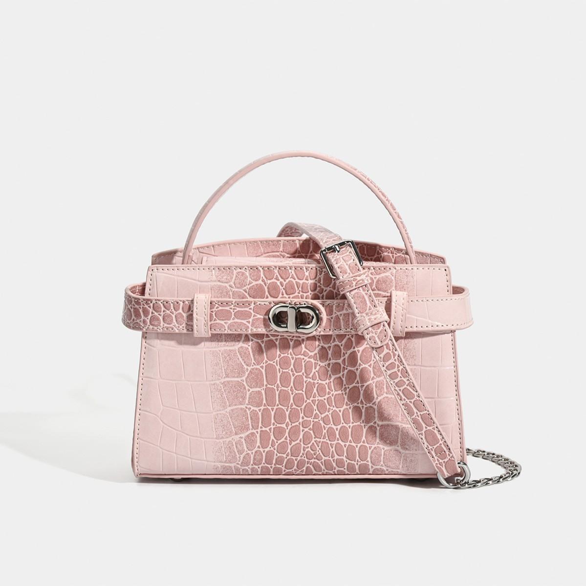 New Arrival Small Kelly-Inspired Croc-Effect Leather Bag for Women, A Versatile Shoulder Crossbody Top-Handle Commuter Handbag with Fashionable Design