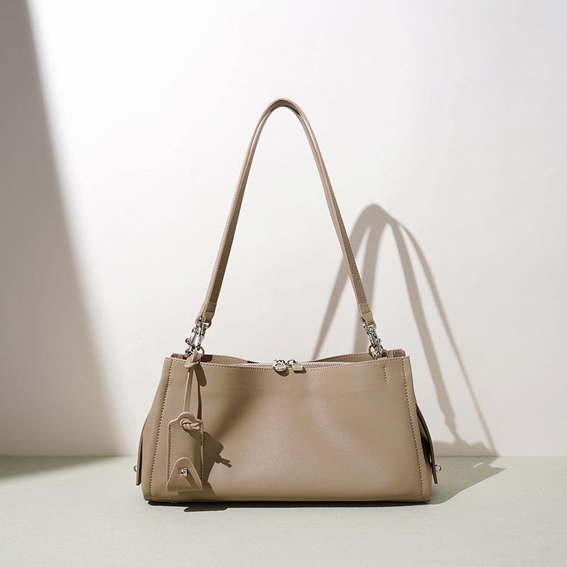 New Premium Boston Underarm Bag in Genuine Cowhide, Large Capacity Commute Top Handle Shoulder Purse, Versatile Work Handbag for Women