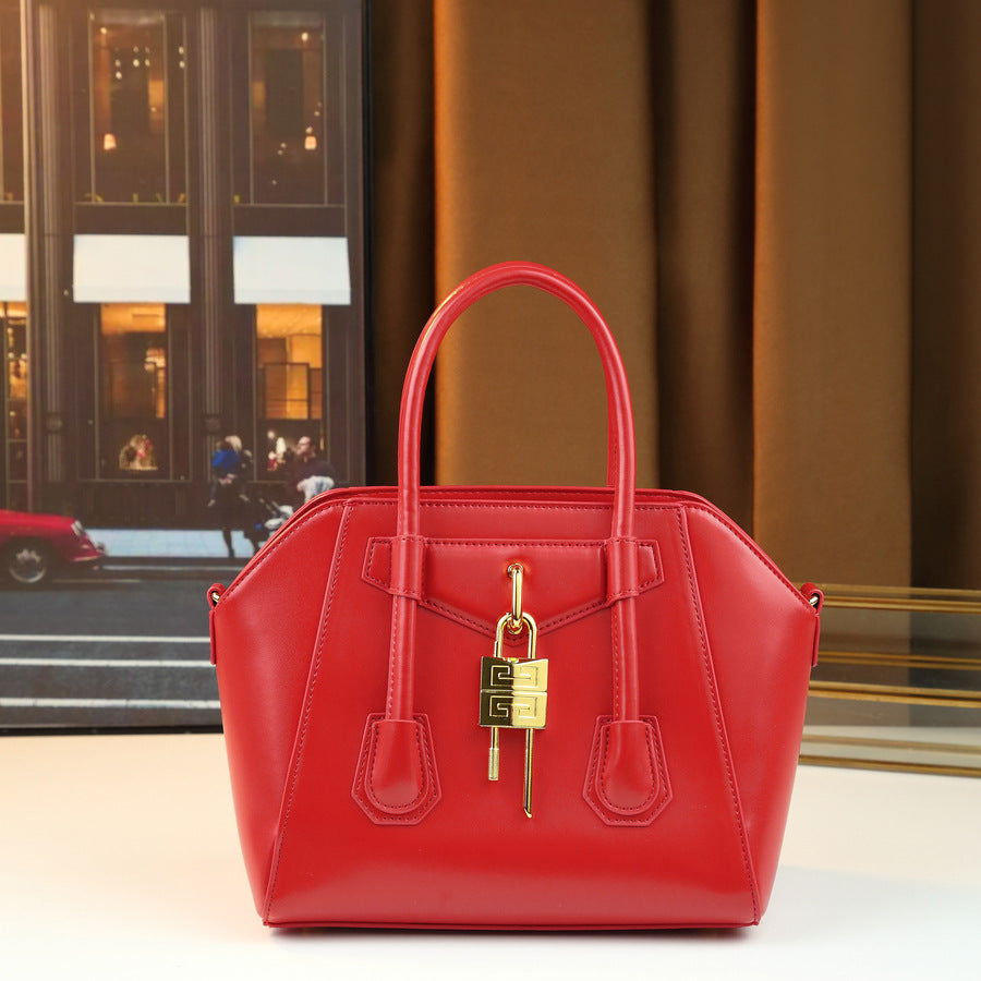 Metal Lock Boston Bag for Women 2026 New Light Luxury Large Capacity Top Handle Shoulder Crossbody Purse with Designer Hardware Accent