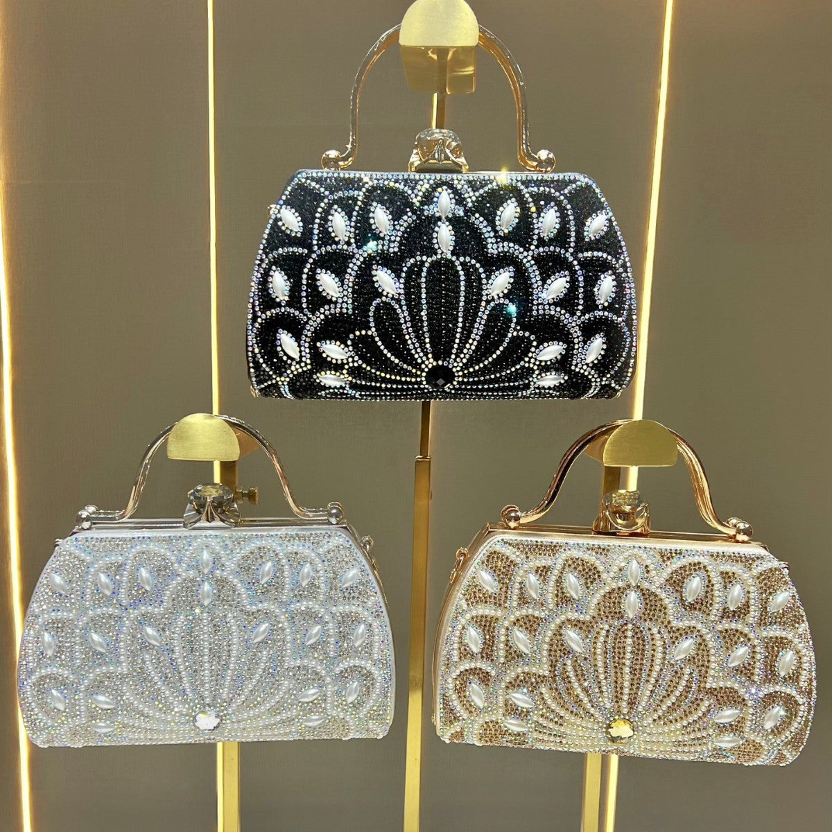 Women's Rhinestone-Embellished Evening Clutch, Light Luxury Crystal Top-Handle Crossbody Bag for Formal Dress, Sparkly Purse