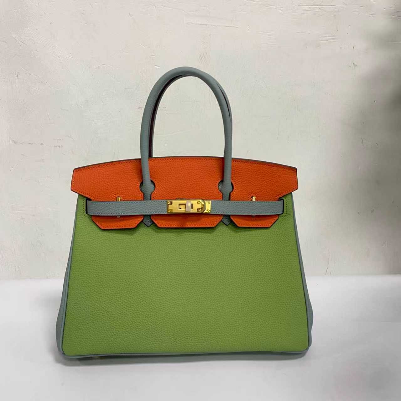 New Arrival Color-Blocked Birkin-Inspired Tote Bag for Women, Premium Top-Layer Cowhide Leather Large Capacity Shoulder Crossbody Handbag with Fashionable Design